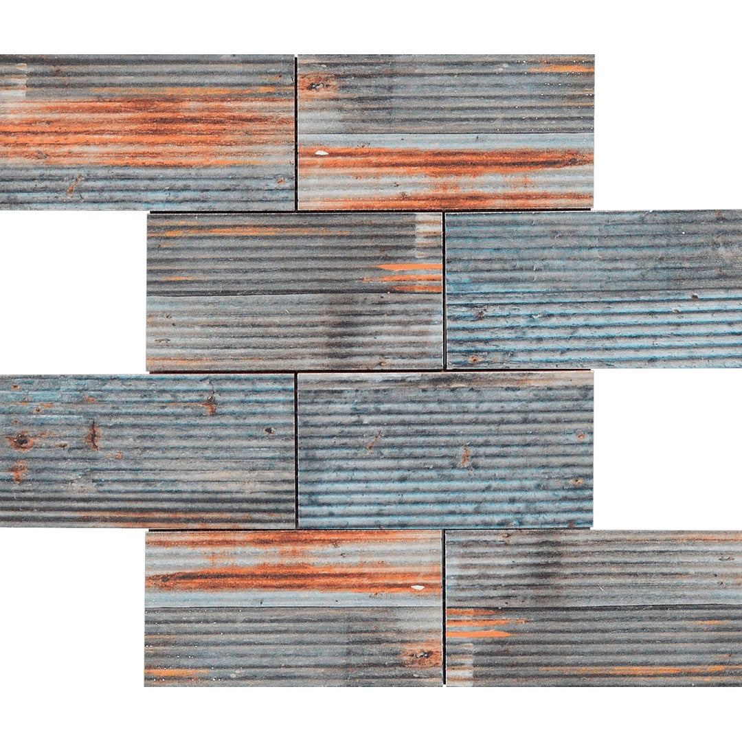 Bati Orient Industrial 12" x 12" Glazed Ceramic 2.8x6" Linear Relief Pattern Mosaic