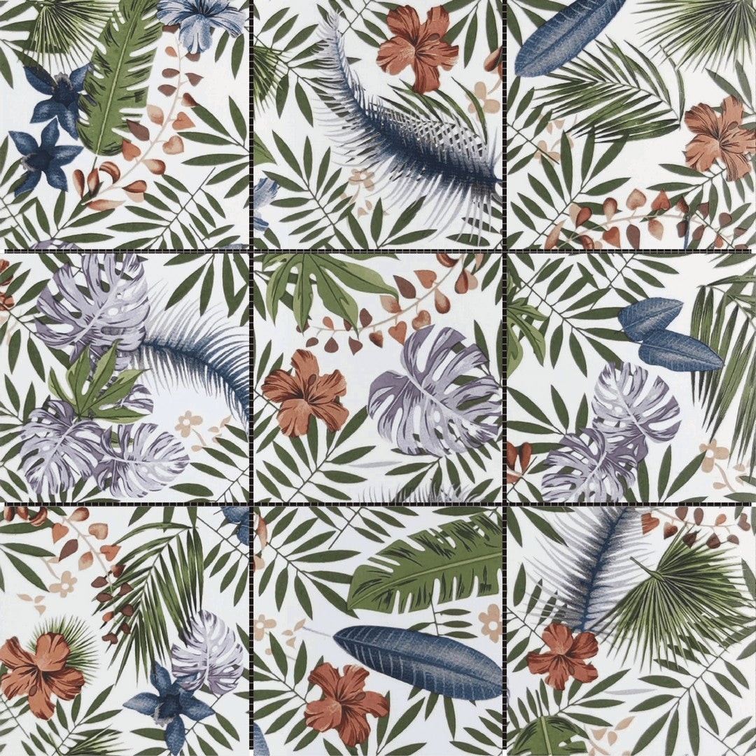 Bati Orient Floral 12" x 12" Ceramic 4" Floral Palm Mosaic