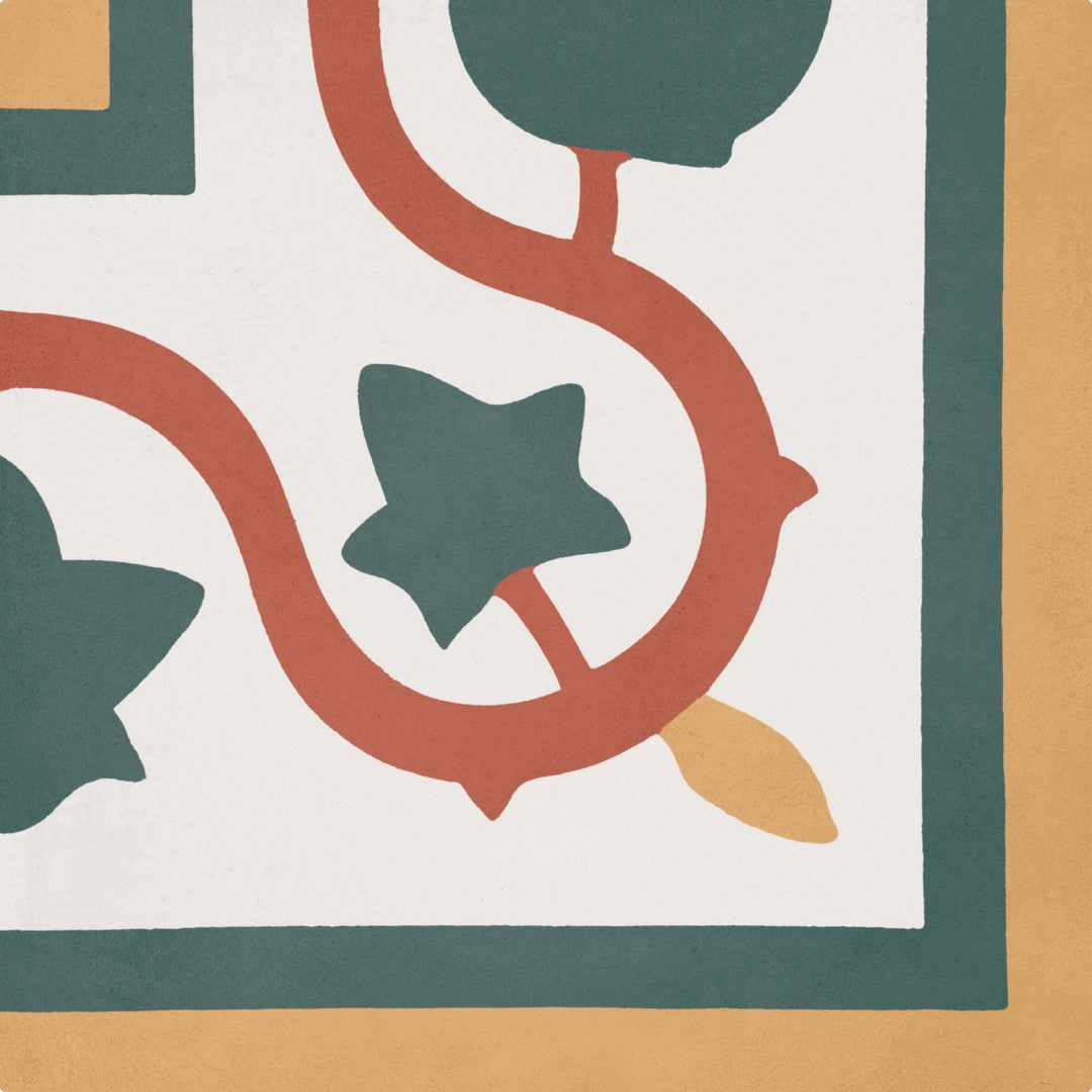 Bati Orient Cement 8" x 8" Matte Corner Leaf Classic Square Tile