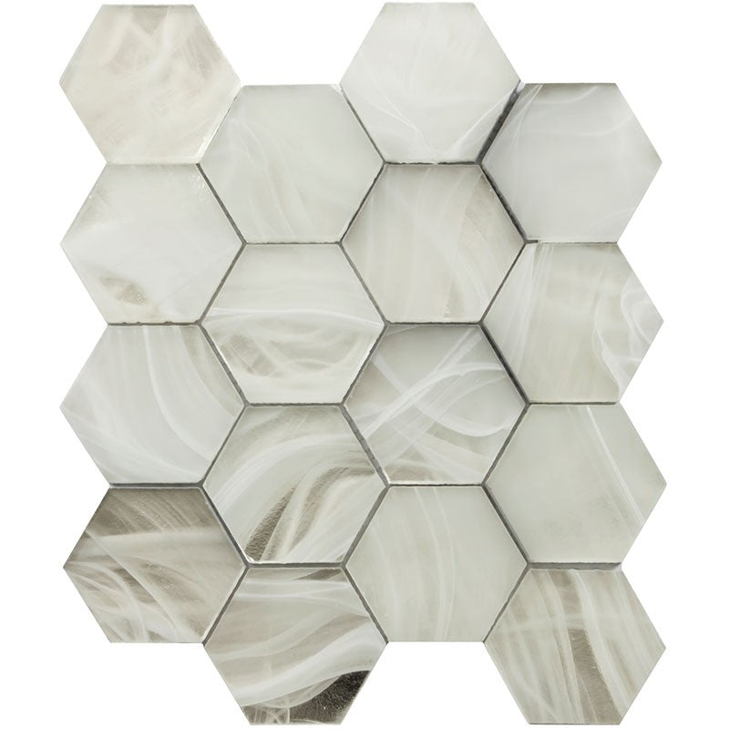 MiR Cloud 9 - 9.1" x 10.5" Glossy Glass 2.6" Hexagon Mosaic