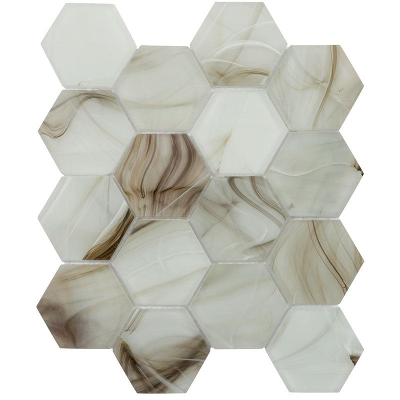 MiR Cloud 9 - 9.1" x 10.5" Glossy Glass 2.6" Hexagon Mosaic