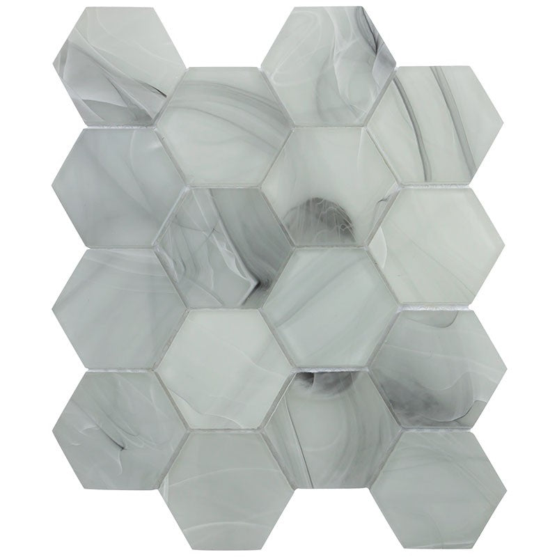 MiR Cloud 9 - 9.1" x 10.5" Glossy Glass 2.6" Hexagon Mosaic