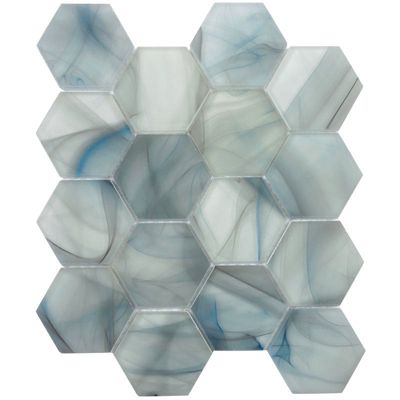 MiR Cloud 9 - 9.1" x 10.5" Glossy Glass 2.6" Hexagon Mosaic