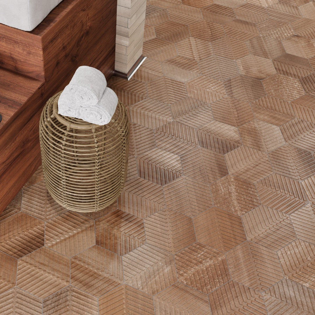 Crossville-Cotto-Moderno-8-x-8-Matte-Porcelain-Chevron-Hexagon-Tile-Marron
