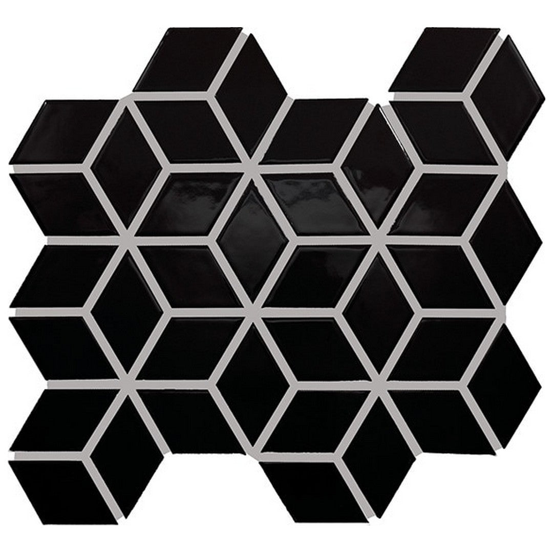 Daltile-Color-wheel-Retro-12-x-13-Glossy-Ceramic-2x3-3D-Cube-Mosaic-Black