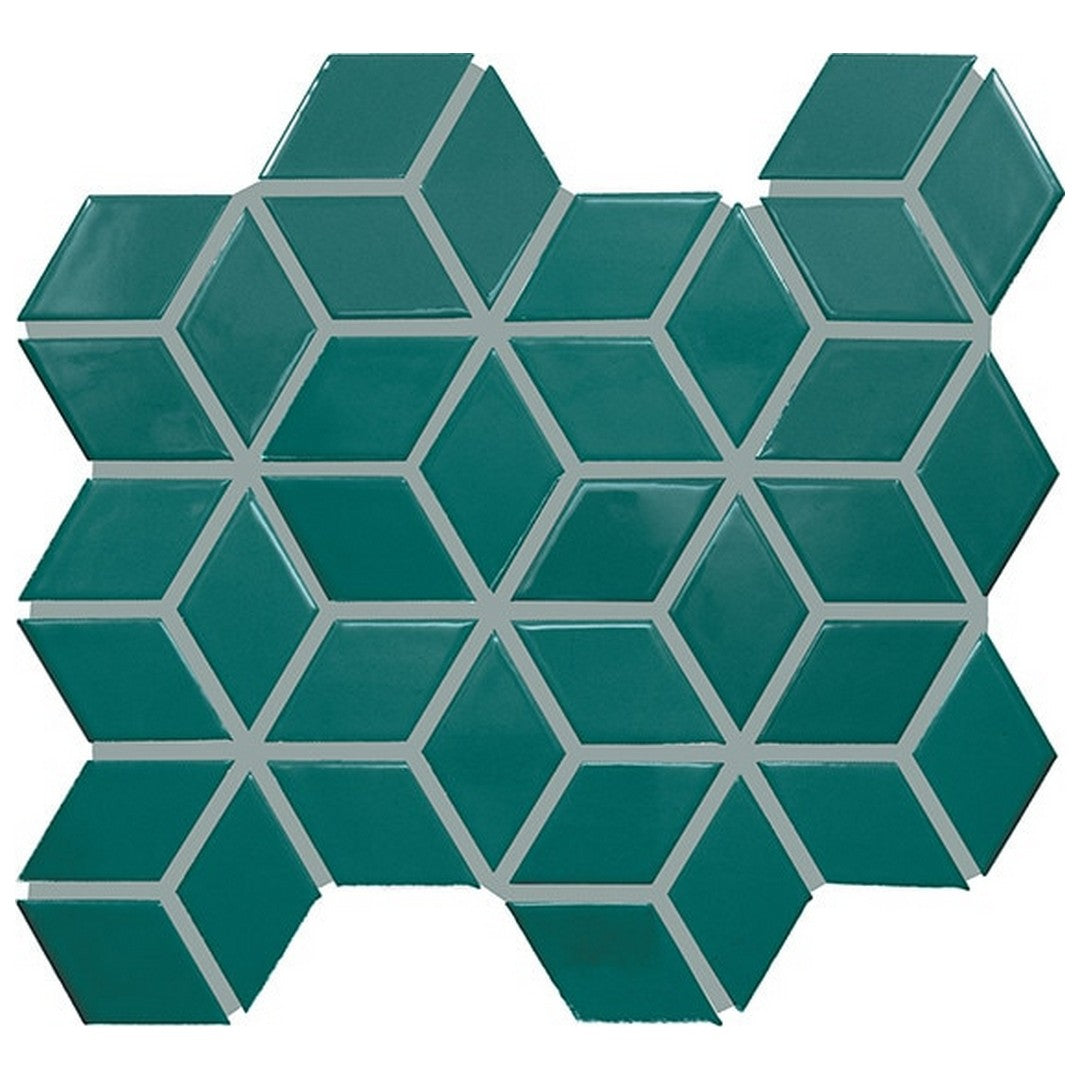 Daltile-Color-wheel-Retro-12-x-13-Glossy-Ceramic-2x3-3D-Cube-Mosaic-Peacock