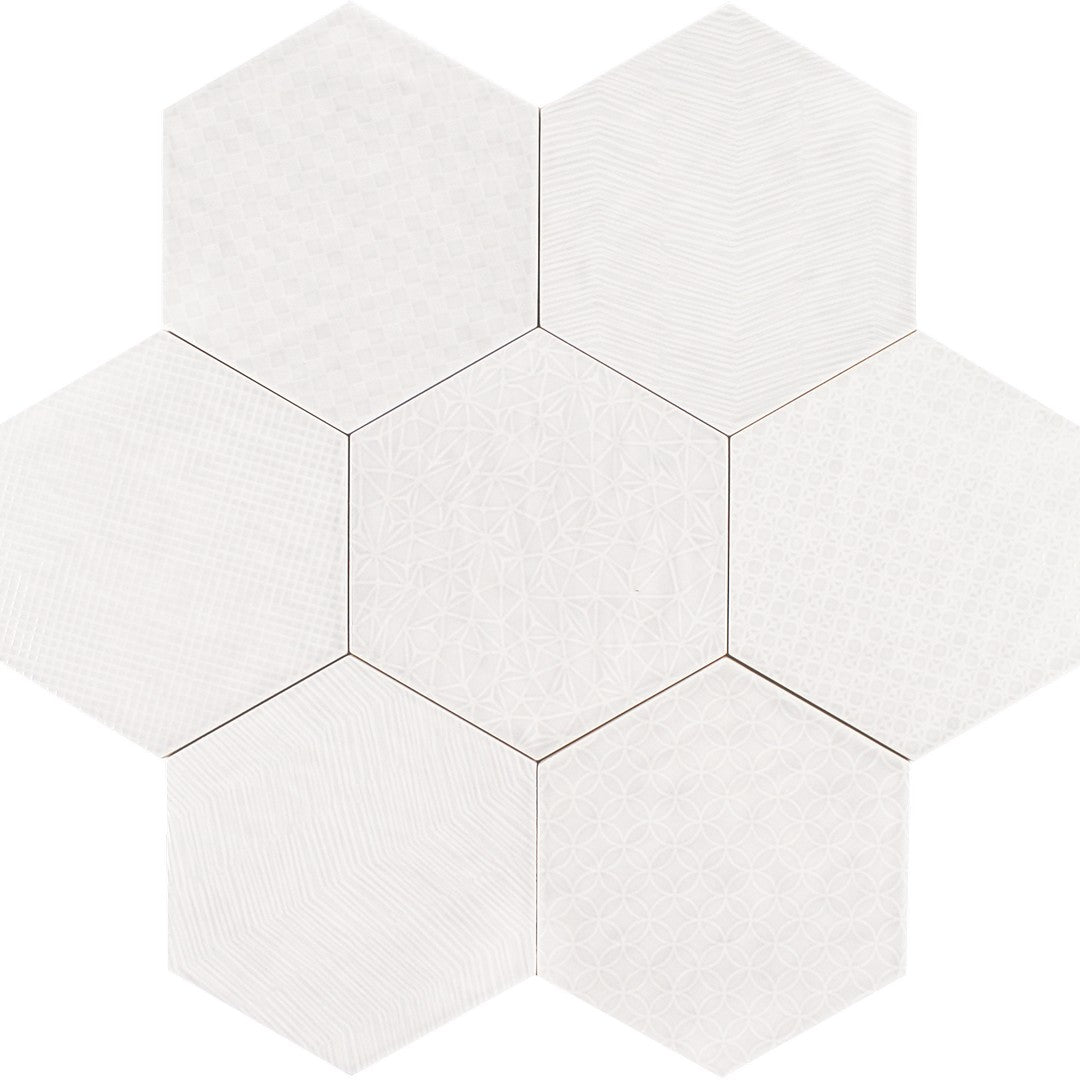 Tesoro Albatross Hex 7" x 8" Glossy Hexagon Deco Ceramic Tile