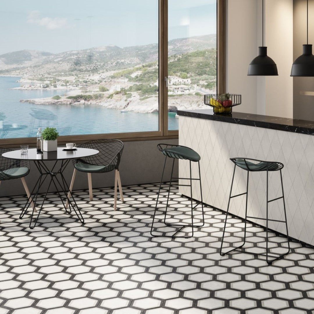 Bedrosians-Allora-8.5-x-10-Telaio-Hexagon-Deco-Porcelain-Tile-Telaio