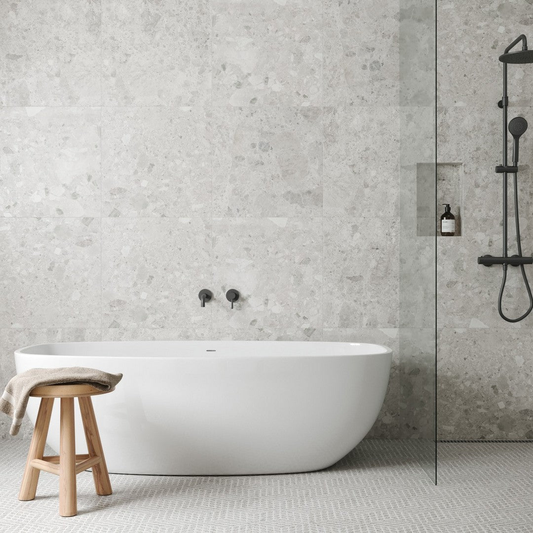 Bedrosians Celeste Marble Honed Mosaic 14" x 15.75" Cinder Grey | Calacatta Losanna