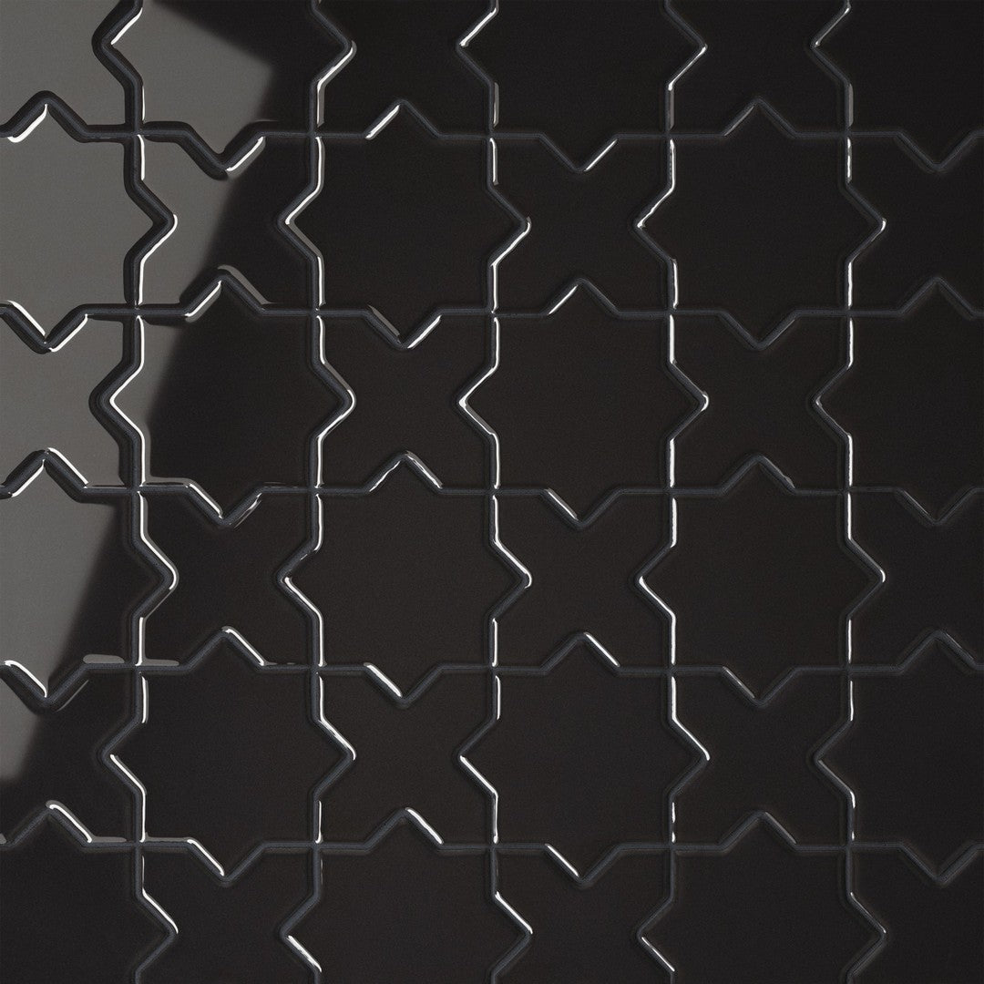 Bedrosians Le Cafe 12" x 12" Glossy Porcelain Cross & Star 2" Mosaic (Sale)