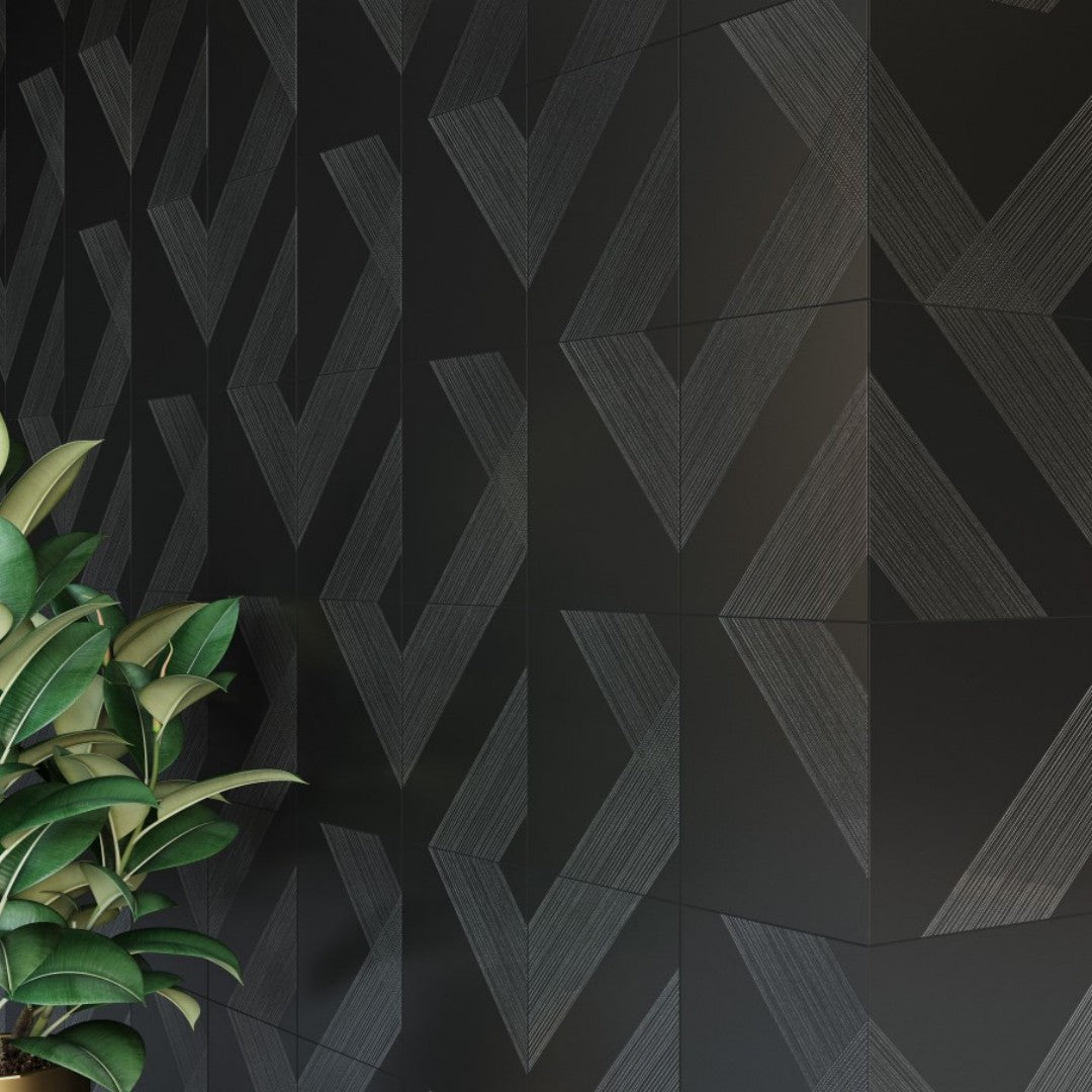 Decortiles-Outline-12-x-12-Satin-3-Single-Diagonal-Pattern-Ceramic-Deco-Wall-Tile-Black-Silver