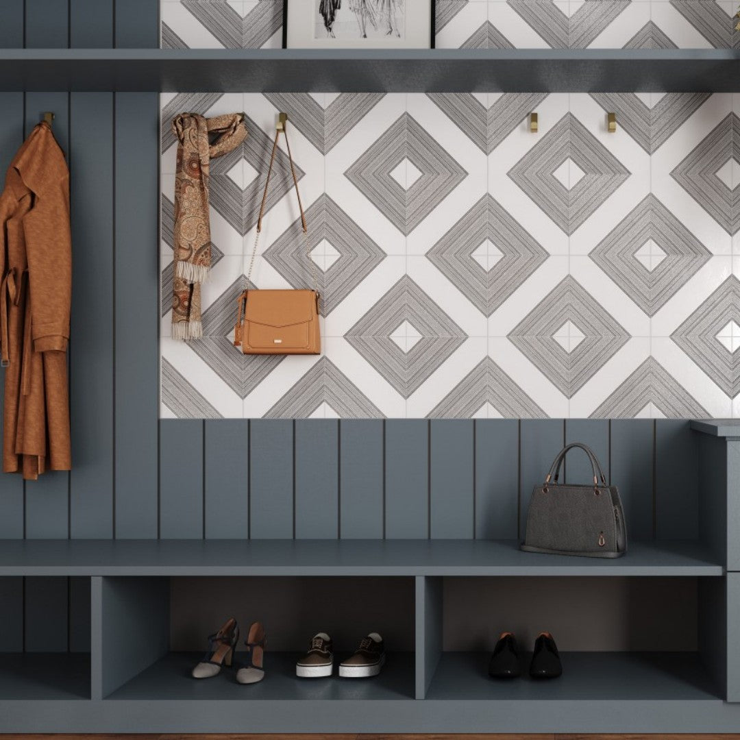 Decortiles-Outline-12-x-12-Satin-1-Double-Diagonal-Pattern-Ceramic-Deco-Wall-Tile-White-Silver