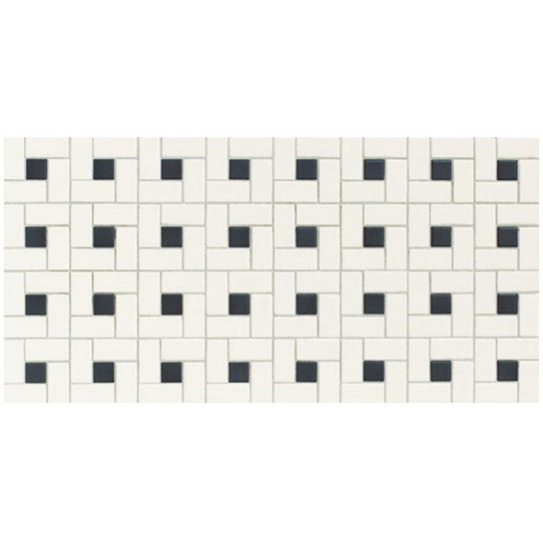 Daltile-Keystones-12-x-24-Matte-Porcelain-2x1-Blends-Black-Dot-Windmill-Mosaic-Arctic-White-|-Black