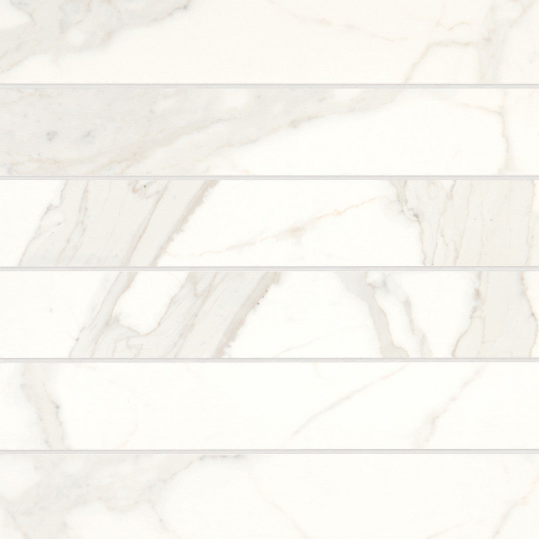 Bedrosians Magnifica 4" x 24" Polished Porcelain Calacatta Super White 8mm Tile