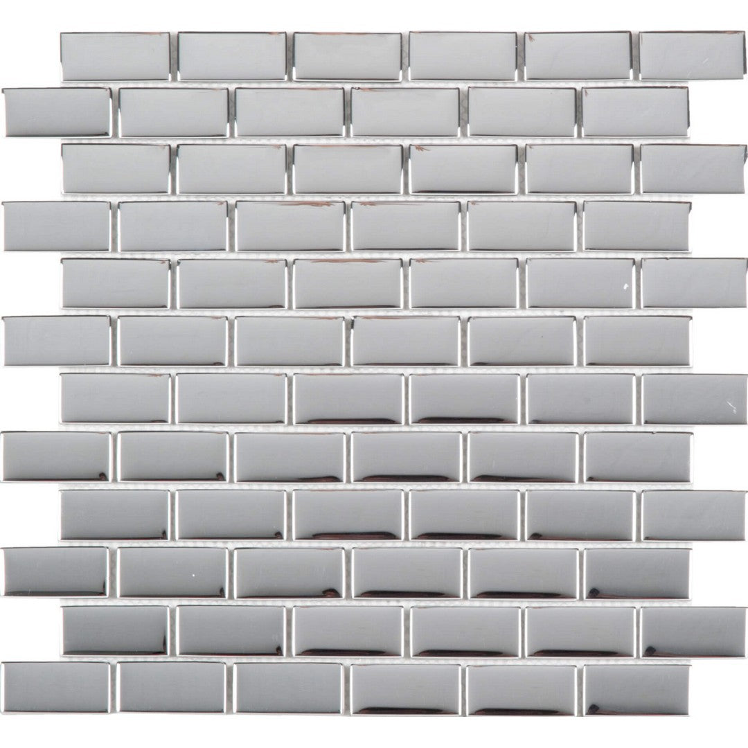 Bati Orient Linear Glass 12" x 12" Interlocking Glossy 1x2" Brick Mosaic