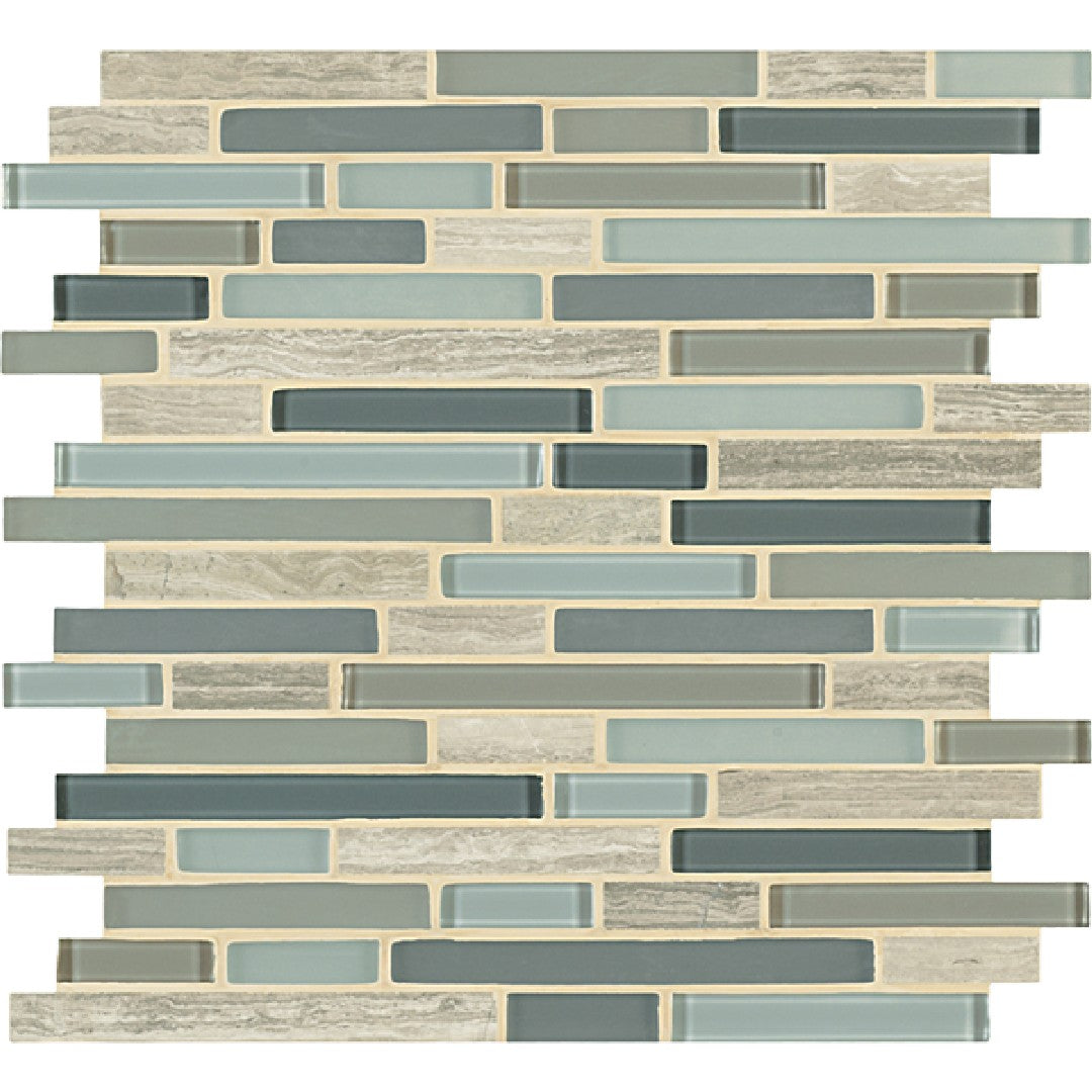 Crossville Ebb & Flow 11.75" x 13" Natural Stone and Glass Mixed Linear Mosaic