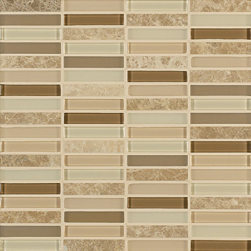 Crossville Ebb & Flow 11.75" x 11.75" Natural Stone and Glass 0.5x3" Stacked Mosaic