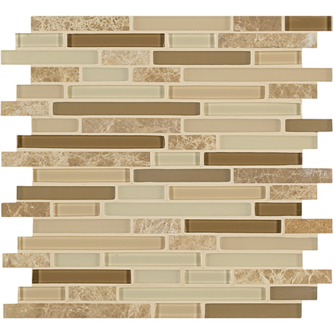Crossville Ebb & Flow 11.75" x 13" Natural Stone and Glass Mixed Linear Mosaic