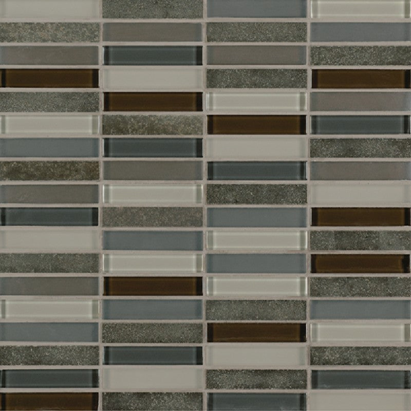 Crossville Ebb & Flow 11.75" x 11.75" Natural Stone and Glass 0.5x3" Stacked Mosaic