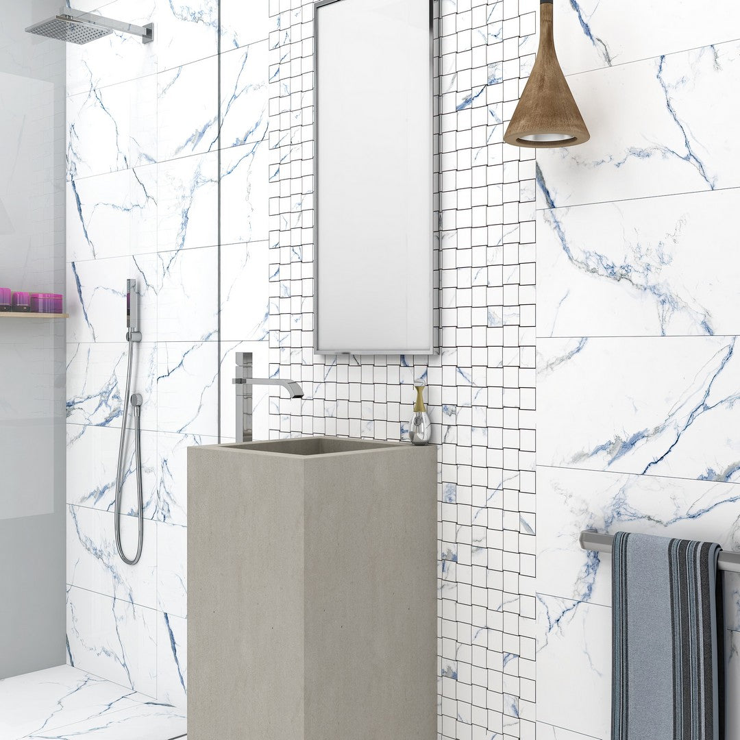 Tesoro-Indigo-10.25-x-11.75-Rectified-Matte-Basketweave-Porcelain-Mosaic-Calacatta-Blue