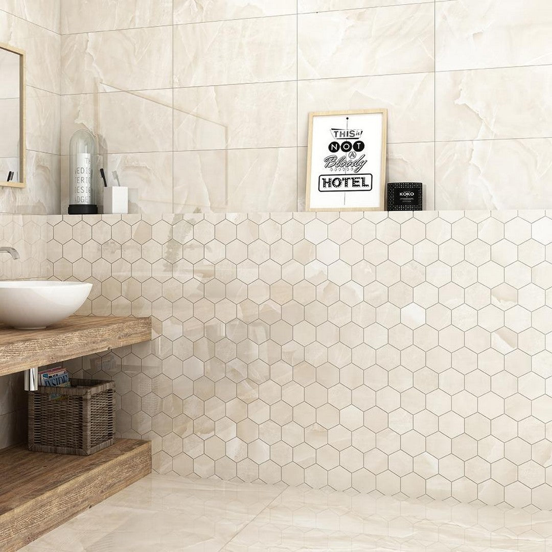 Tesoro-Lucca-10.25-x-11.75-Rectified-Polished-Porcelain-3-Hexagon-Mosaic-Onyx