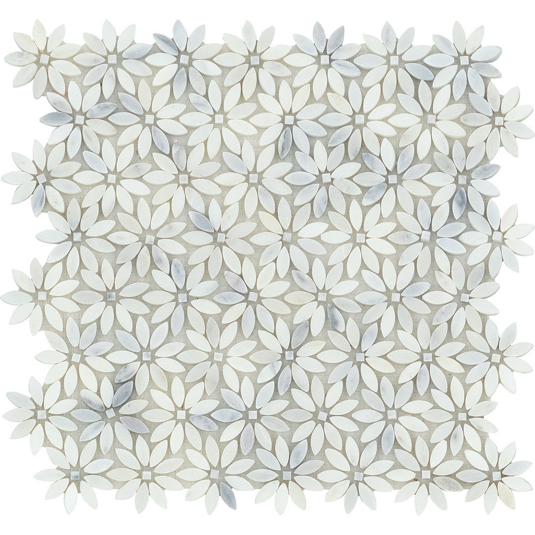 Emser Marble Winter Frost 12" x 13" Polished Marble Daisy Mosaic