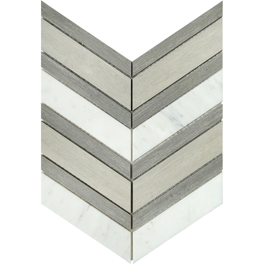 Emser Intrigue 12" x 14" Rectified Polished Chevron Stone & Glass Mosaic