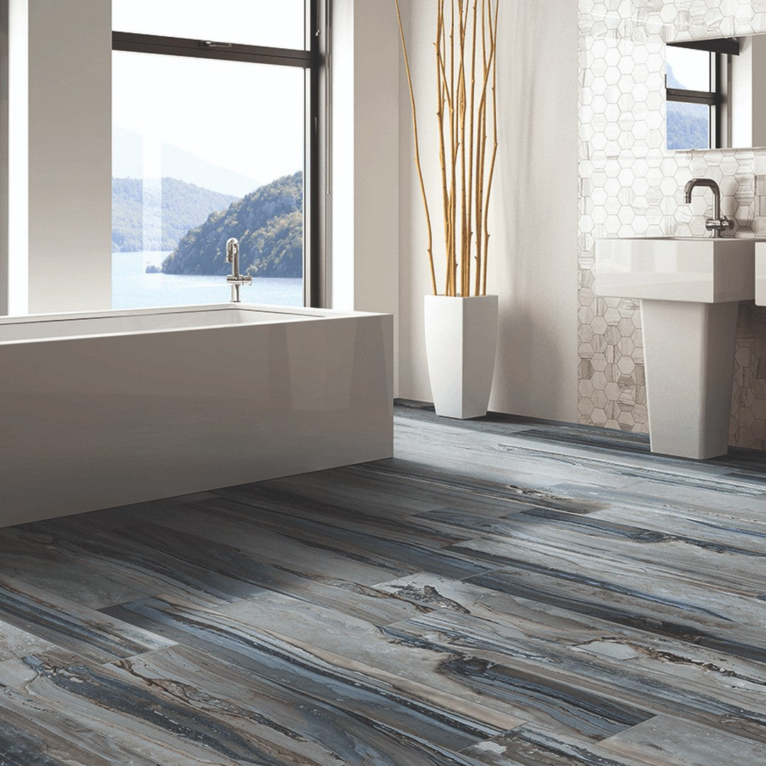 Happy Floors Exotic Stone 12" x 14" Natural Porcelain Hexagon Mosaic