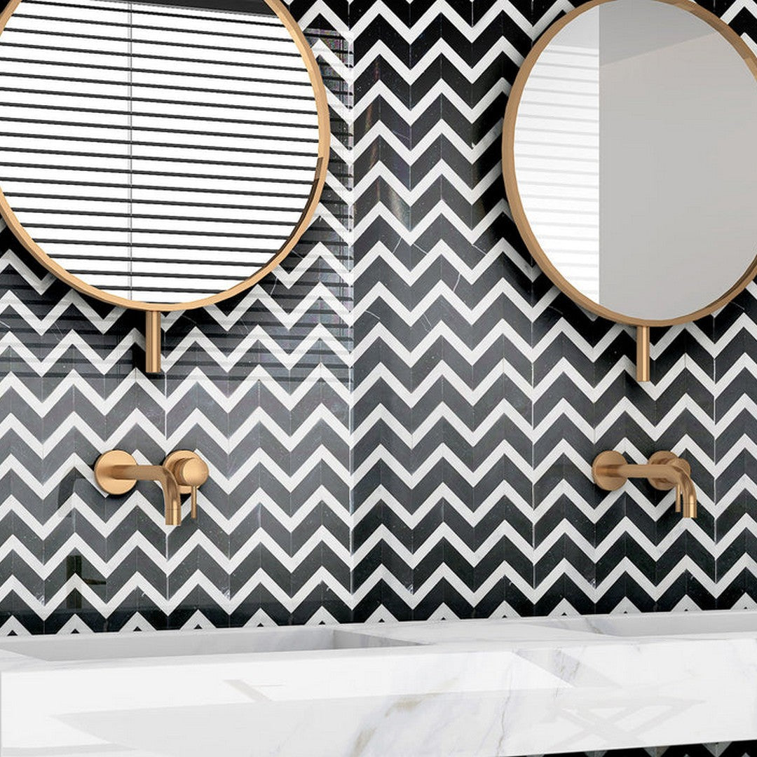 Emser-Bizou-12-x-13-Polished-Marble-Chevron-Mosaic-Black-White