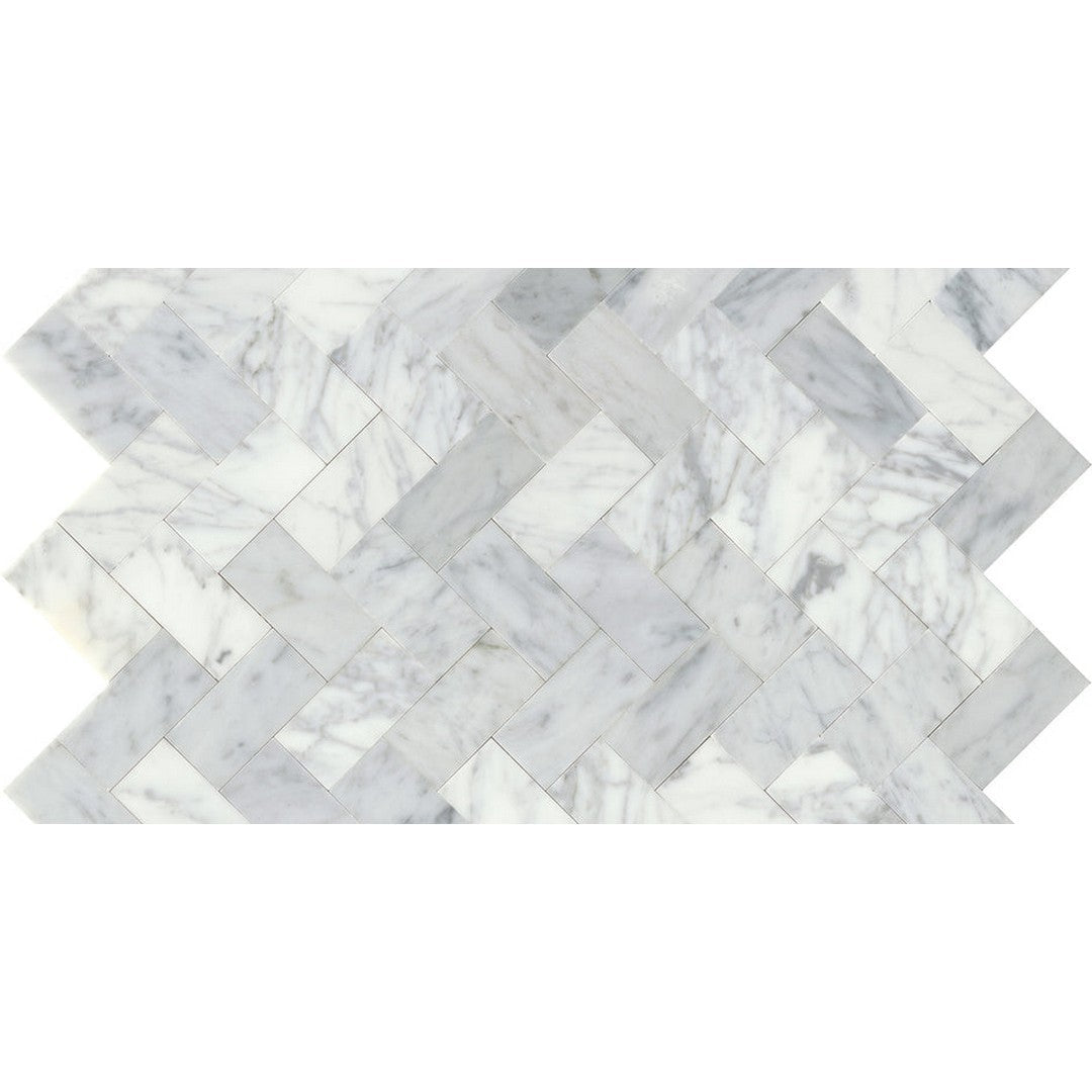 Emser Link 12" x 18" Honed Herringbone Marble Groutless Mosaic