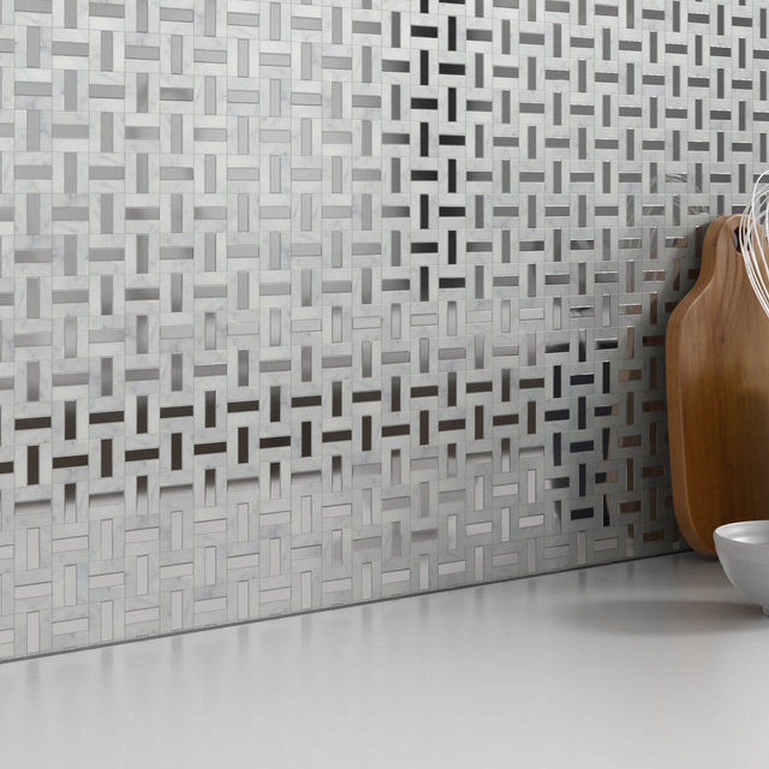 Emser-Link-12-x-17-Honed-Marble-Groutless-Mosaic-White-|-Silver