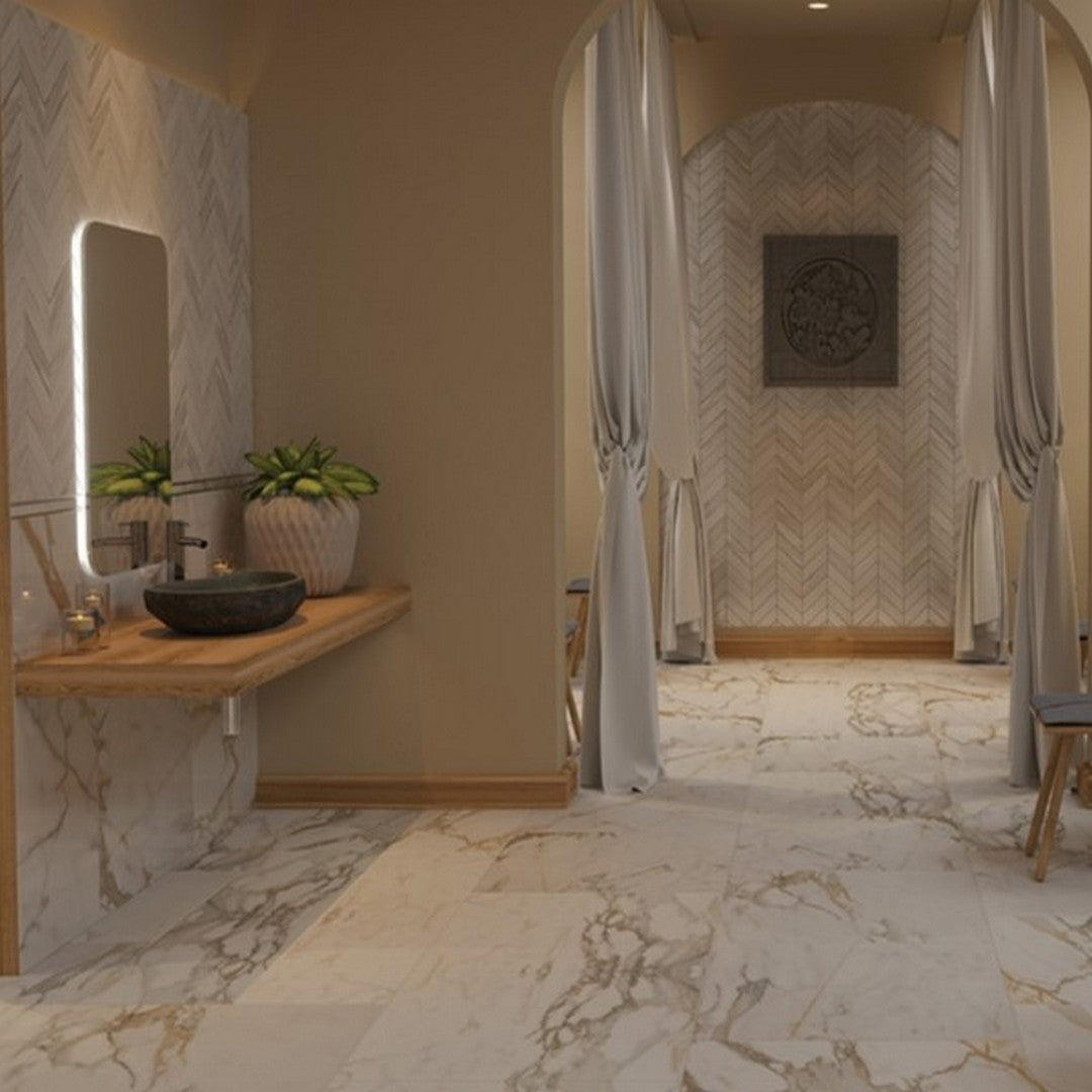 Florida Tile Alustra Porcelain Matte Mosaic 9.17" x 21.02" Imperial Gold Calacatta