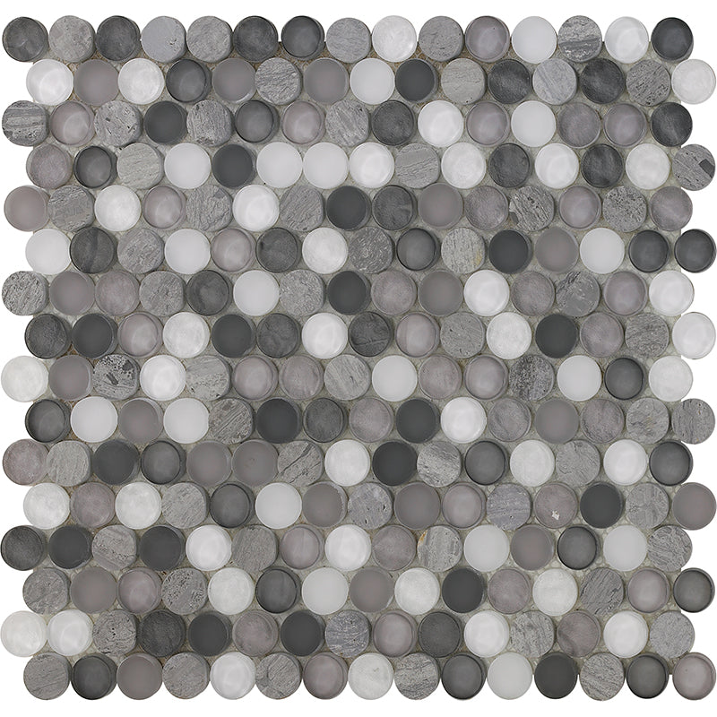 Happy Floors Sobe 12.4" x 11.5" Penny Round Glass & Stone Mosaic