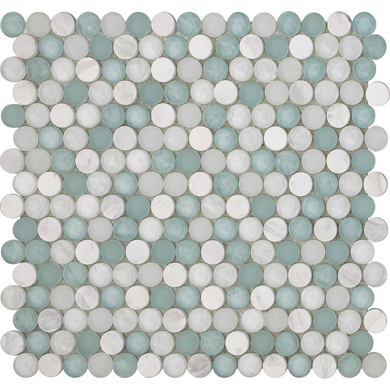 Happy Floors Sobe 12.4" x 11.5" Penny Round Glass & Stone Mosaic