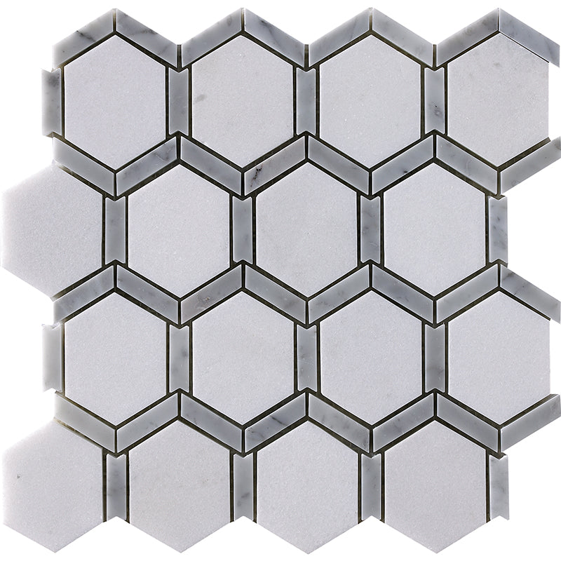 Happy Floors Natural Stone 12" x 12" Frame Hexagon Mosaic