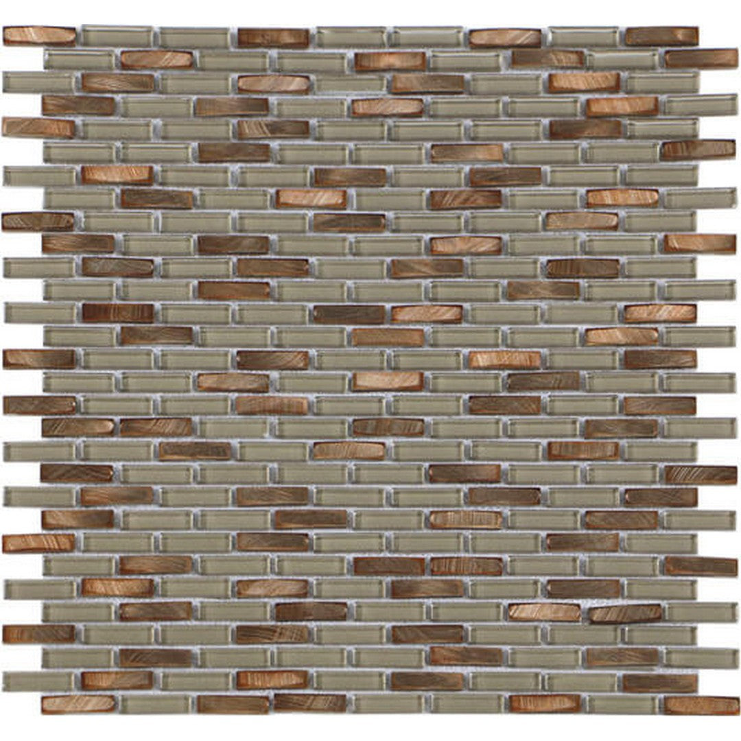Happy Floors Iridium 11.9" x 12" Mini Brick Glass & Stone Mosaic