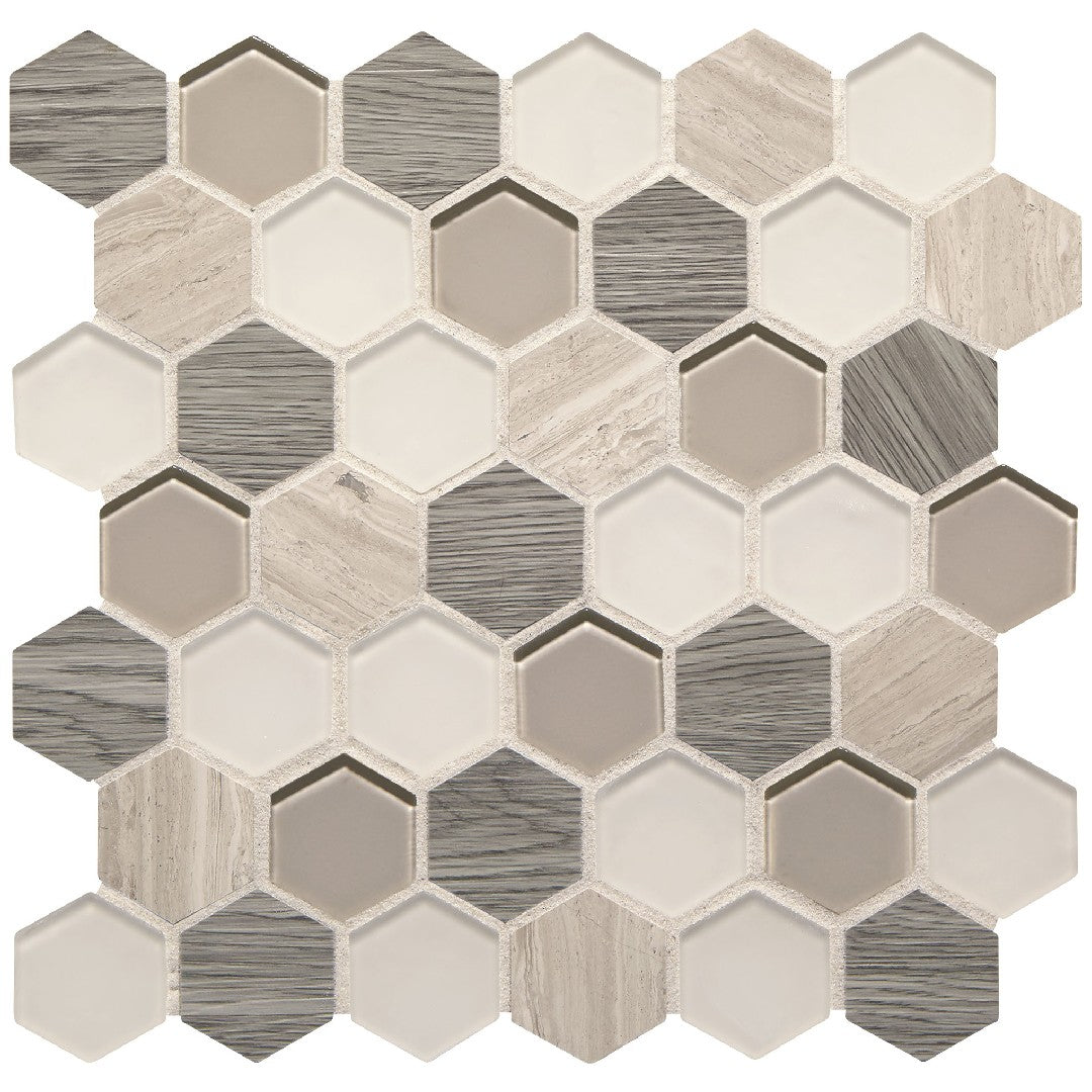 Daltile-Idyllic-Blends-11-x-11-Stone-&-Glass-2-Hexagon-Mosaic-Serene-Storm