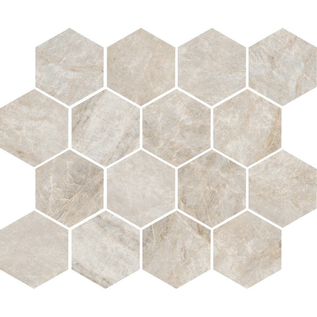 Tesoro Oyster 11" x 9.5" Rectified Matte 3" Hexagon Porcelain Mosaic