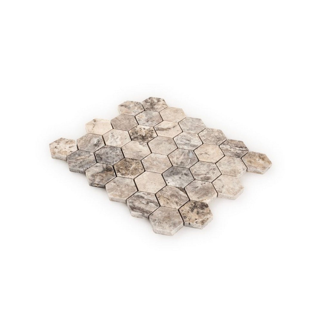 Jeffrey-Court-Marmo-Viaggio-10.25-x-11.63-Honed-2-Hexagon-Travertine-Mosaic-Silver-Travertine