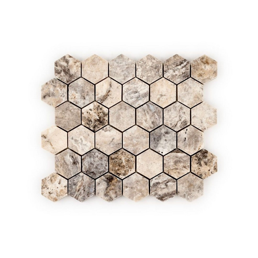Jeffrey Court Marmo Viaggio 10.25" x 11.63" Honed 2" Hexagon Travertine Mosaic