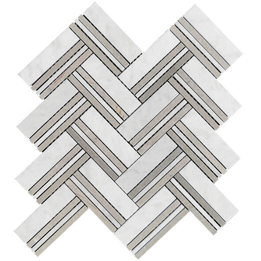 MiR Marbella 11.3" x 12" Polished Marble Herringbone Mosaic