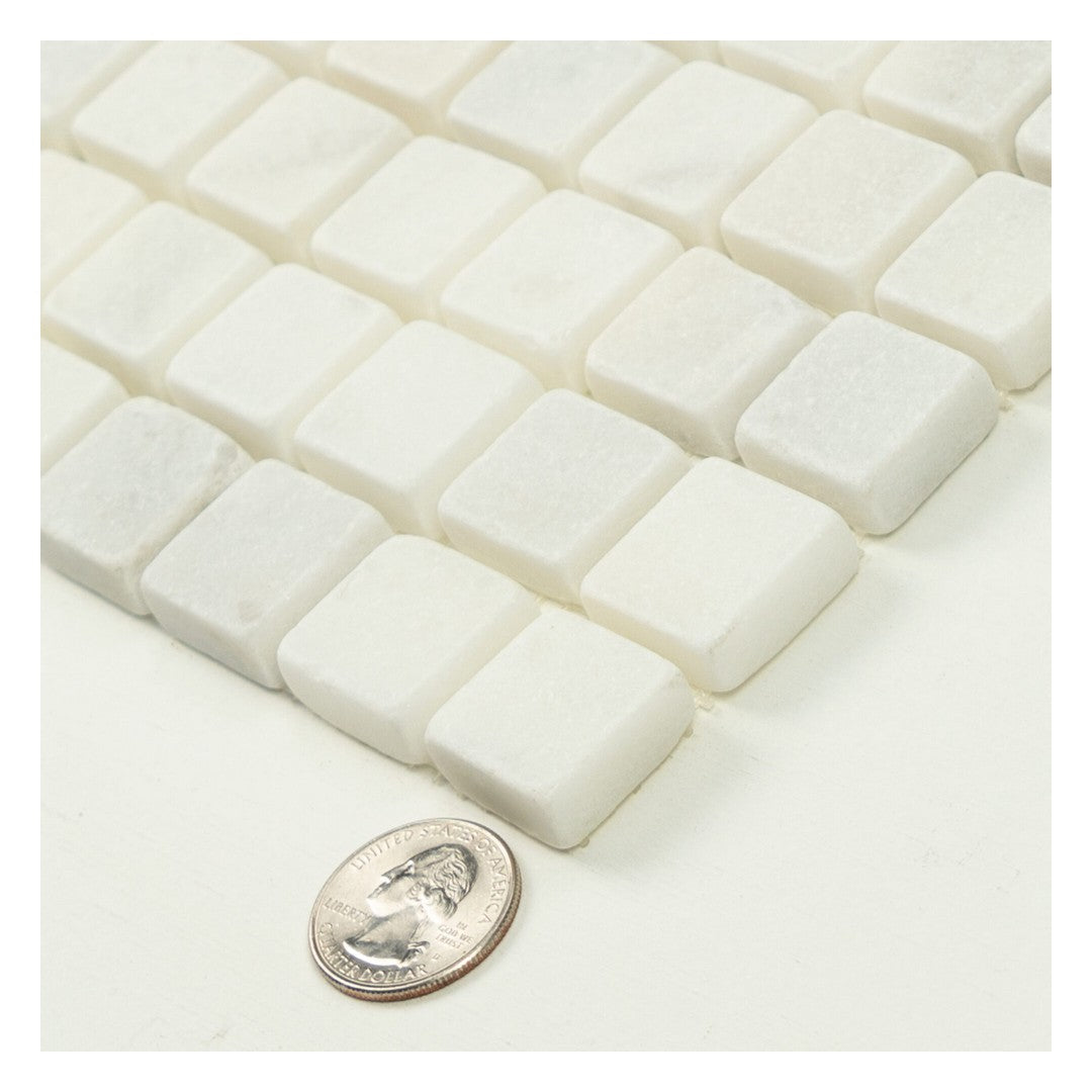 Keystone-Snow-White-12"-x-12"-Tumbled-Marble-1"-Mosaic-Snow-White