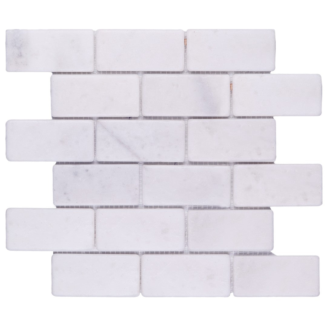 Keystone Snow White 12" x 12" Tumbled Marble 2x4" Mosaic