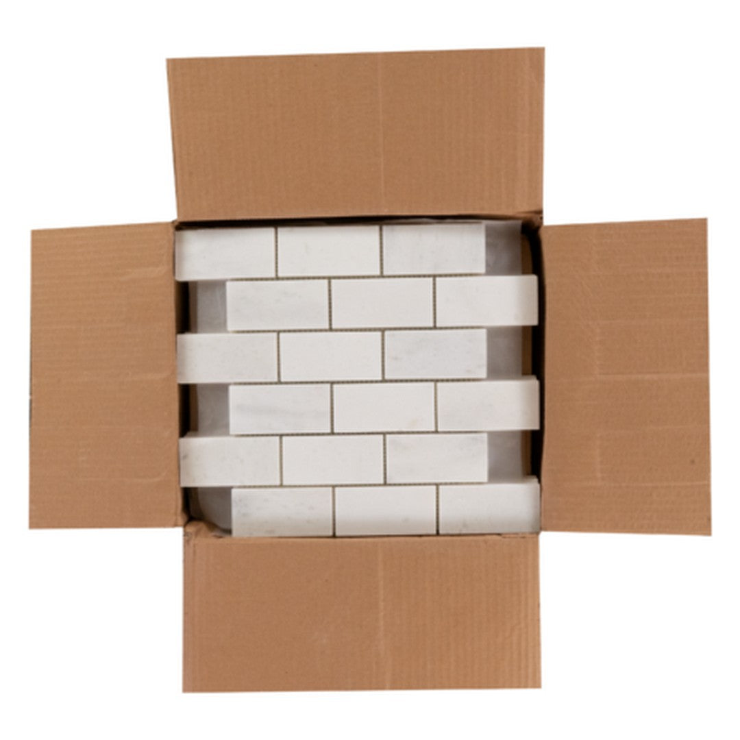 Keystone-Snow-White-12"-x-12"-Polished-Marble-2x4"-Mosaic-Snow-White