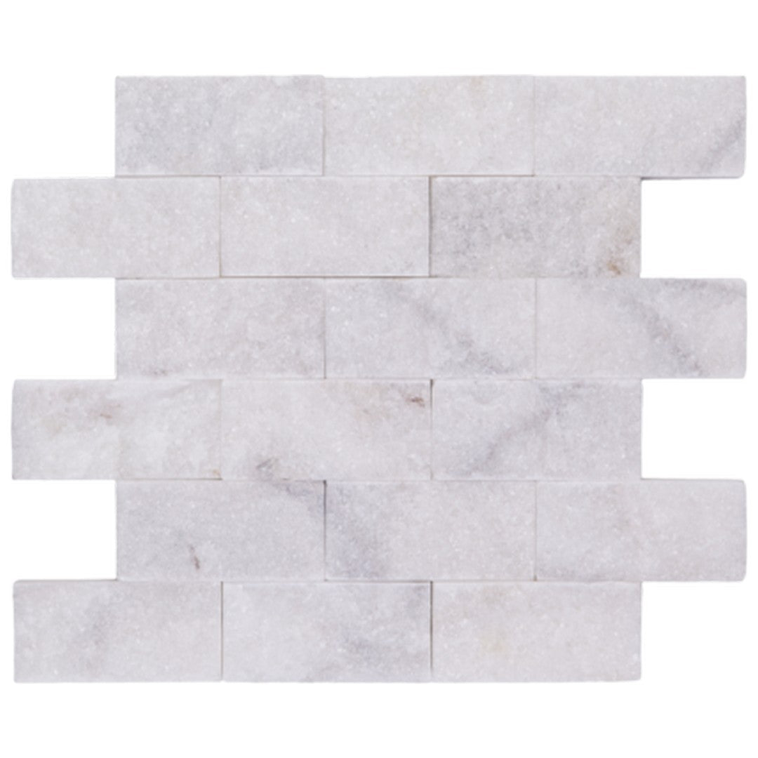 Keystone Snow White 12" x 12" Split Face Natural Stone 2x4" Mosaic