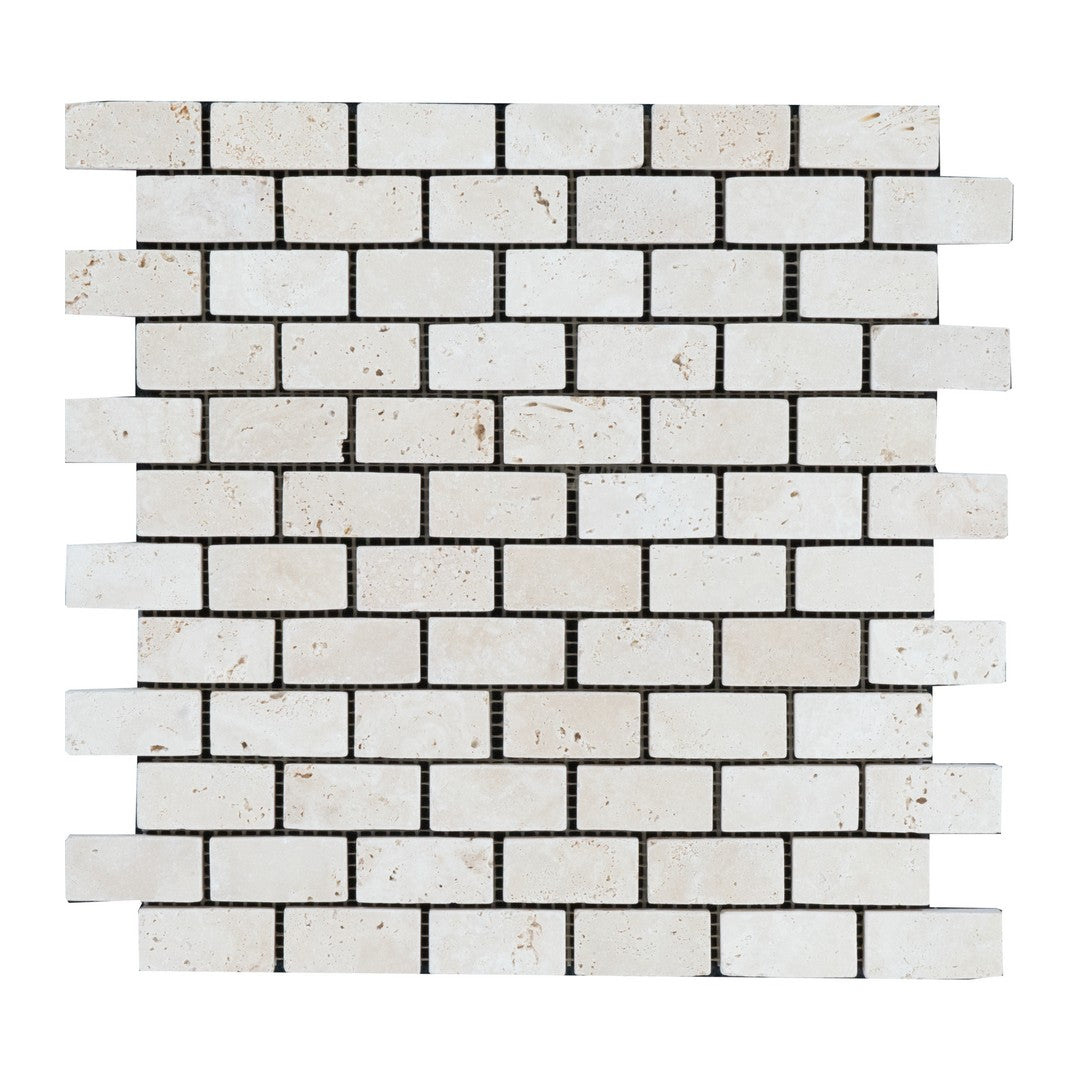 Keystone Extra Light 12" x 12" Tumbled Travertine 1x2" Mosaic