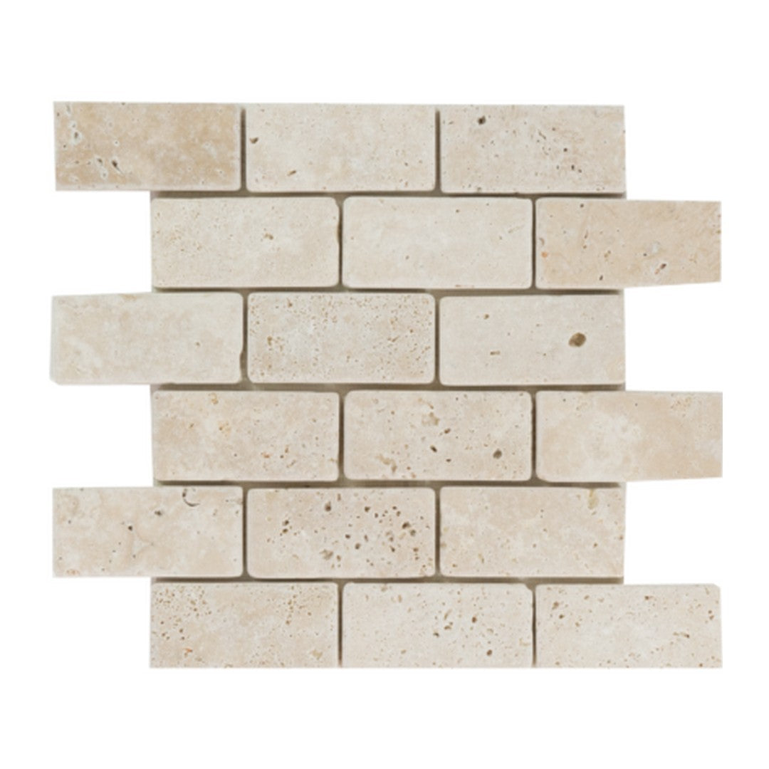 Keystone Extra Light 12" x 12" Tumbled Travertine 2x4" Mosaic