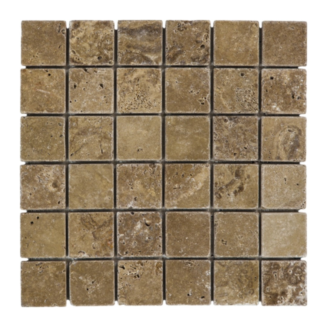 Keystone Noce 12" x 12" Tumbled Travertine 2" Mosaic