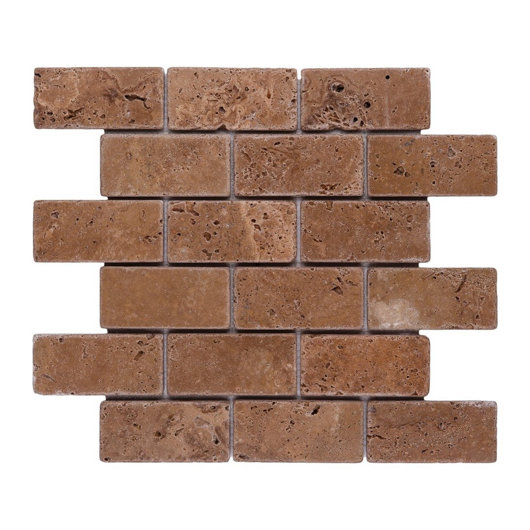 Keystone Noce 12" x 12" Tumbled Travertine 2x4" Mosaic