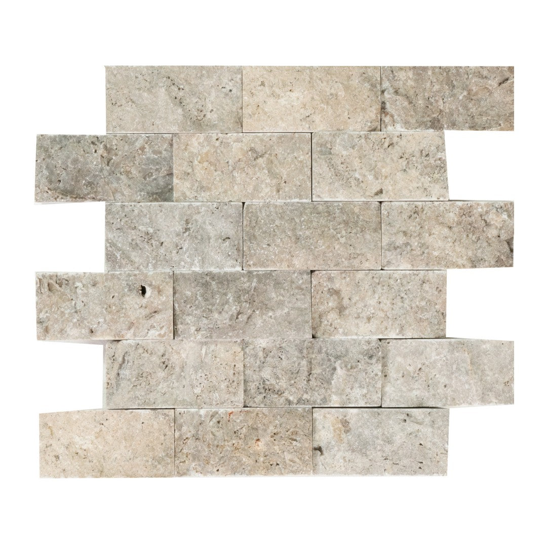 Keystone Nordic Silver 12" x 12" Split Face Natural Stone 2x4" Mosaic